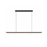 "Minimalist linear pendant light with a sleek aluminum frame and geometric acrylic diffusers, providing even illumination."