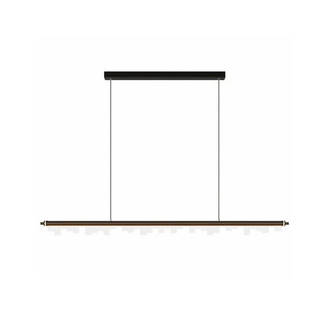 "Minimalist linear pendant light with a sleek aluminum frame and geometric acrylic diffusers, providing even illumination."