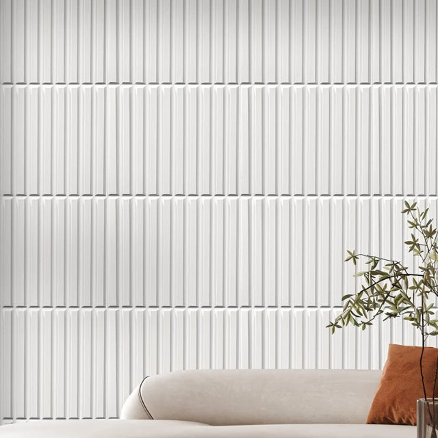 Arsnal Wall Panel with vertical grooved PVC design in white, ideal for modern interior wall decor and available for sale.