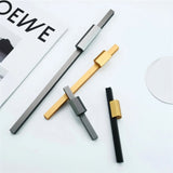 "Assorted colorful aluminum pull bars for modern cabinetry, including black, gold, and silver finishes."