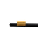 "A sleek black and gold aluminum pull bar shown from the front, suitable for modern cabinetry."