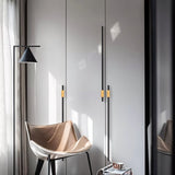 "Modern black and gold aluminum pull bars installed on a white wardrobe in a contemporary room."