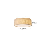"Dimensions of a round, minimalist fabric ceiling light, showing 9 inches in height and 11.8 inches in diameter."