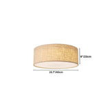 "Dimensions of a minimalist fabric ceiling light, showing 9 inches in height and 15.7 inches in diameter."