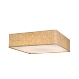 "Flush mount, minimalist fabric ceiling light fixture on a white background."