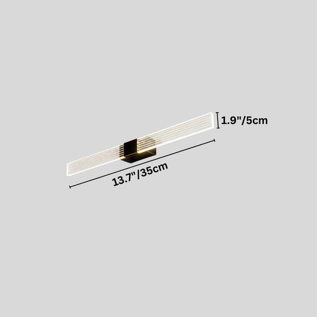 "Dimensions of a 35cm modern bathroom vanity light, showing 13.7 inches in length and 1.9 inches in depth."