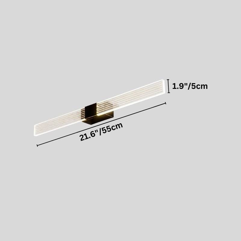 "Dimensions of a 55cm modern bathroom vanity light, showing 21.6 inches in length and 1.9 inches in depth."