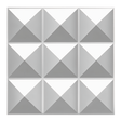 Badra Wall Panel - Stylish 3D Outdoor Wall Panels for Modern Spaces close-up of a single panel showing geometric pyramid texture in gray and white tones.