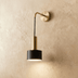 Two cylindrical pendant lights with brass stems and circular canopies on white background, technical specifications shown.