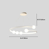  "Dimensions diagram of a modern circular chandelier with minimalist bulb holders."