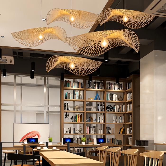 Bamboo Chandelier Rattan Lamp - Light Fixtures for Library