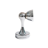 "Sleek, chrome-finished zinc-alloy magnetic door stop with a contoured design, designed to prevent door slams and wall damage in modern interiors."