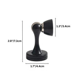 "Dimensions of a sleek, zinc-alloy magnetic door stop with a contoured design, designed to prevent door slams and wall damage in modern interiors."