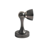 "Sleek, gunmetal-finished zinc-alloy magnetic door stop with a contoured design, designed to prevent door slams and wall damage in modern interiors."