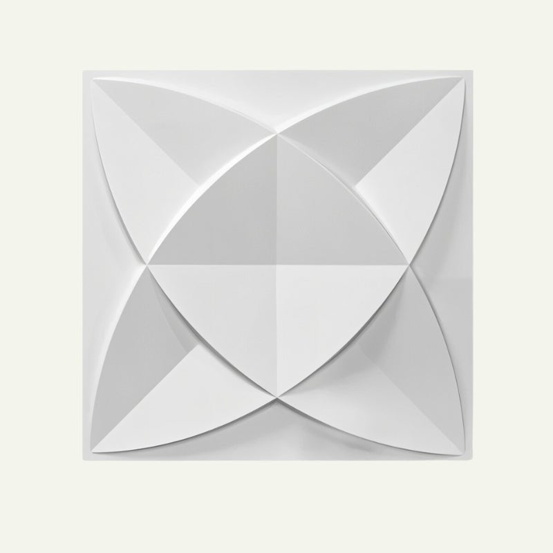 White Barku Wall Panel with 3D symmetrical pattern, perfect for contemporary wall decoration and PVC panel installations.