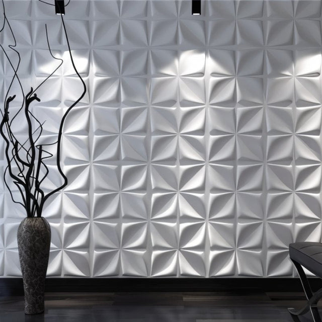 Bitu Panels in a contemporary dark-themed room, emphasizing their elegant 3D pattern and moisture-resistant, durable construction.