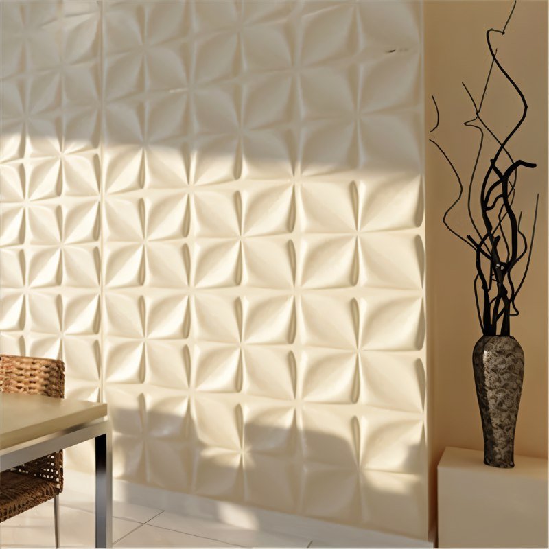 Close-up of Bitu Panels on a wall, highlighting the textured, durable PVC surface ideal for easy installation and low maintenance.