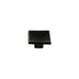 "Studio shot of a single black square cabinet knob with a ridged, textured surface and brass edges, on a white background."