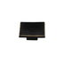 "Studio shot of a single black square cabinet knob with a ridged, textured surface on a white background."