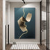 Abstract brush stroke canvas with gold neon lighting on teal background, modern wall art decor.