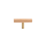 "Modern wooden T-bar knob with a brass accent on a white background."