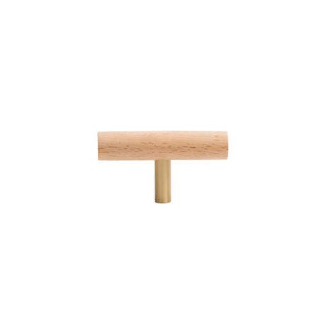 "Modern wooden T-bar knob with a brass accent on a white background."