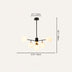 Black and brass chandelier with five frosted glass globes, shown with dimensions of 27.5" width and 26.7" height.