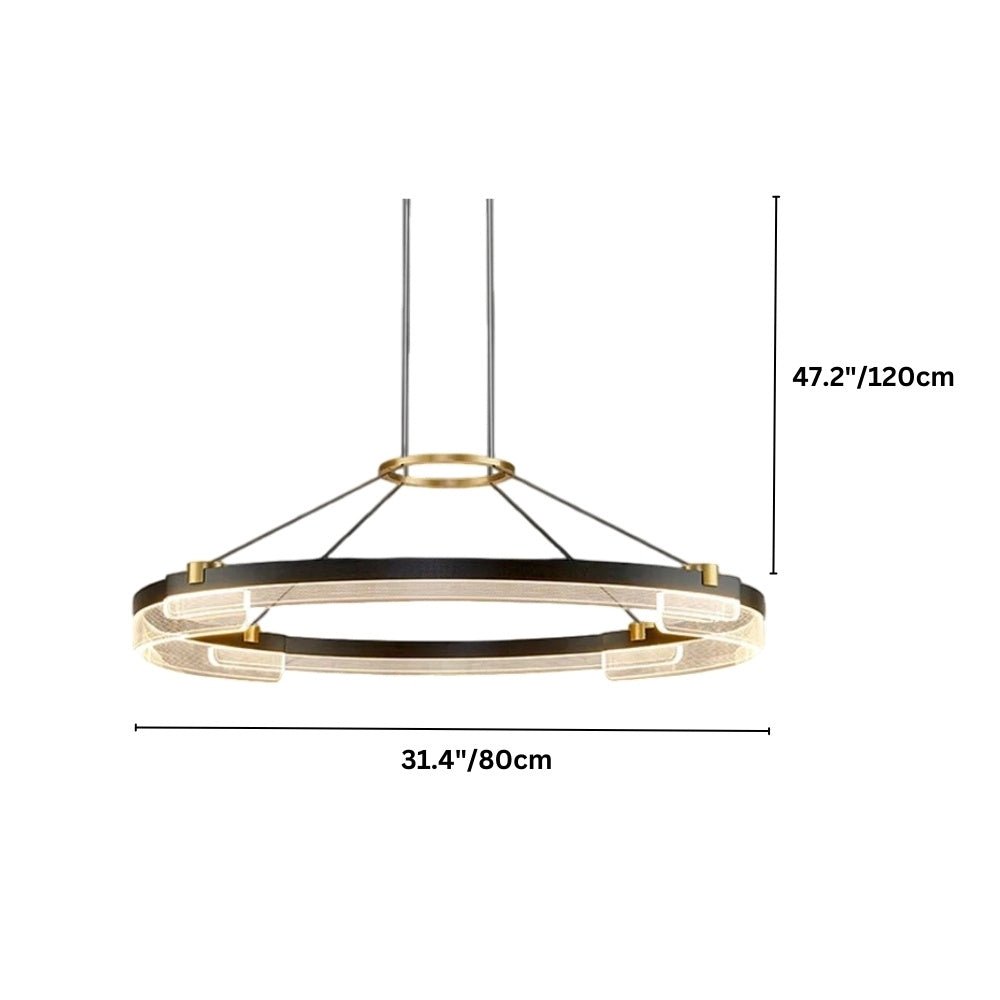 "Black and gold Capli chandelier with dimensions showing 31.4 inches/80 cm diameter and 47.2 inches/120 cm height."