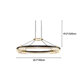 "Black and gold Capli chandelier with dimensions showing 15.7 inches/40 cm diameter and 47.2 inches/120 cm height."