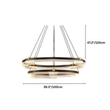 "Black and gold Capli chandelier with dual aluminum rings and dimensions showing 39.3 inches/100 cm diameter and 47.2 inches/120 cm height."