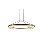 "Black and gold Capli chandelier with a single aluminum ring and acrylic diffusers, isolated on a white background."