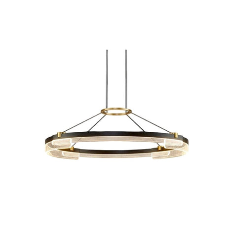"Black and gold Capli chandelier with a single aluminum ring and acrylic diffusers, isolated on a white background."