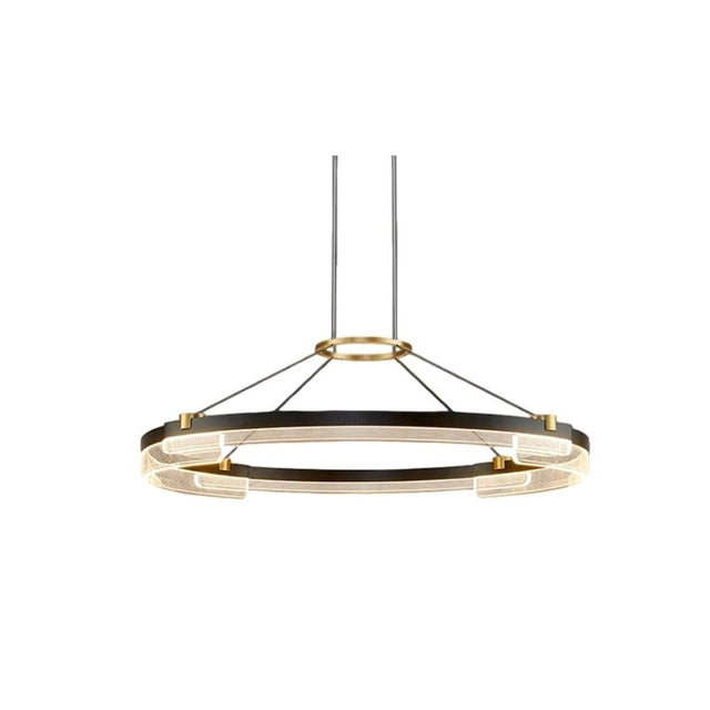"Black and gold Capli chandelier with a single aluminum ring and acrylic diffusers, isolated on a white background."