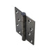 Black heavy-duty door hinge with multiple screw holes and rounded top cap, shown in isometric view on white background.