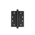 "A black solid brass barrel hinge with decorative finials, isolated on a white background."