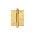 "A polished solid brass barrel hinge with decorative finials, isolated on a white background."
