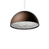 Bronze dome pendant light with ornate white plaster interior, suspended against white background.