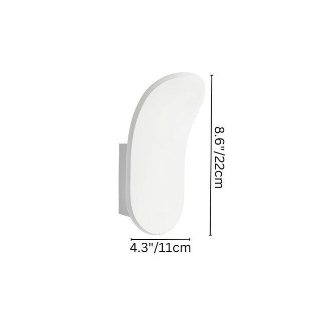 "Dimensions of the Celtic Wall Lamp: 8.6” height and 4.3” width, made from gypsum, featuring a minimalist organic design that directs soft light upward, perfect for modern interiors."