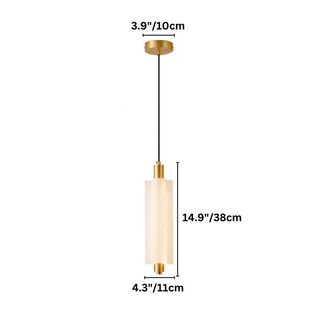 "Dimensions of a Ceravo pendant light, showing a fixture height of 14.9 inches (38 cm), a width of 4.3 inches (11 cm), a canopy width of 3.9 inches (10 cm) and a cord length of 59 inches (150 cm)."