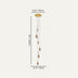Gold and white cascading pendant chandelier with six hanging lights against a neutral background.
