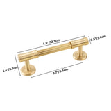 "Dimensions of a sleek brass pull bar with grooved detailing, labeled with measurements for precise installation in modern and classic interiors."