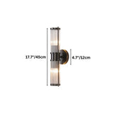 "Dimensions of a modern double wall lamp with clear glass panels, 17.7 inches in height and 4.7 inches in width."