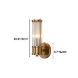 "Dimensions of a modern wall lamp with clear glass panels, 10.6 inches in height and 4.7 inches in width."