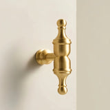 "Close-up of a polished brass cabinet knob with a refined, sculptural design."