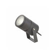 "Black outdoor spotlight with a clear lens and adjustable bracket, angled view on a white background."