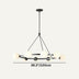 Black metal chandelier with six frosted glass globes, 39.3 inches wide, suspended from ceiling rod.