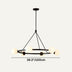 Black metal chandelier with six frosted glass globes, 39.3 inches wide, on white background.