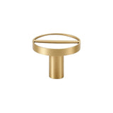 "Circular brass cabinet knob with an open center design and a central bar."