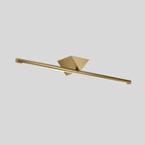 "A modern, linear LED wall lamp with a geometric accent in a gold finish, showcasing its sleek design."