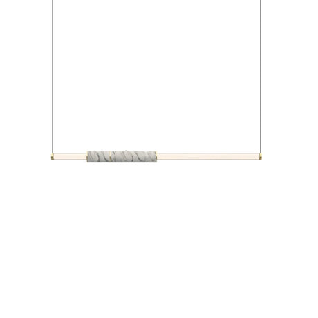 "Contemporary pendant light with a linear design, featuring a marble accent, acrylic tubes, and a steel frame."